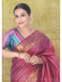 Shobitam - Zari Checks Pure Silk Kanjivaram Pure Silk Saree With Unstitched Blouse