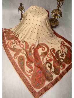 Shobitam - Cream Vegan Viscose Silk Saree With Unstitched Blouse