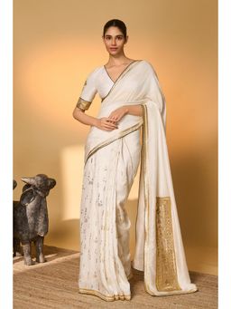Masaba - White Moonfield Gota Embroidered Saree With Unstitched Blouse