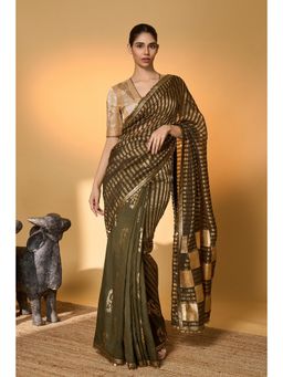 Masaba - Olive Corncrest Gota Saree With Unstitched Blouse