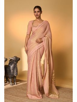 Masaba - Baby Pink Droopy Bloom Gota Saree With Unstitched Blouse