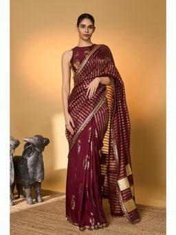 Masaba - Plum Corncrest Gota Saree With Unstitched Blouse
