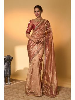 Masaba - Red Polka Tissue Saree With Unstitched Blouse