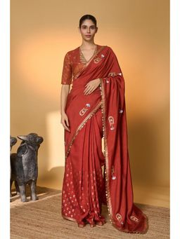 Masaba - Rust Coastal Crescent Saree With Unstitched Blouse