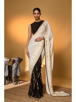 Masaba - Black And White Tribal Pillar Saree With Unstitched Blouse