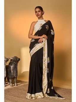 Masaba - Black And White Polka All Charms Saree With Unstitched Blouse
