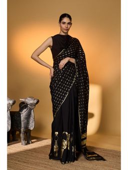 Masaba - Black Tribal Mask Saree With Unstitched Blouse