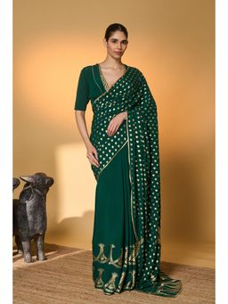 Masaba - Emerald Green Palm Tree Saree With Unstitched Blouse