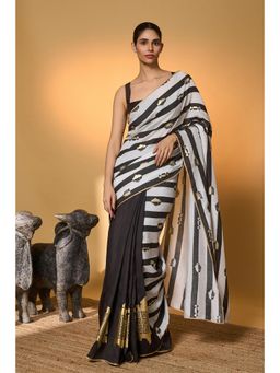 Masaba - Black Stripes All Charms Saree With Unstitched Blouse