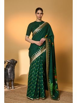 Masaba - Green Tropical Amber Arches Saree With Unstitched Blouse