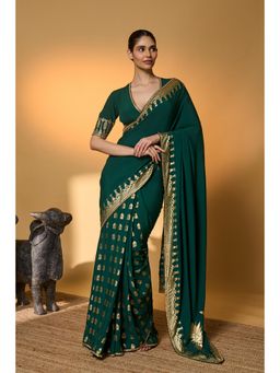 Masaba - Green Amber Arches Saree With Unstitched Blouse