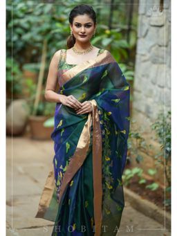 Shobitam - Meenakari Birds Chanderi Silk Saree With Unstitched Blouse