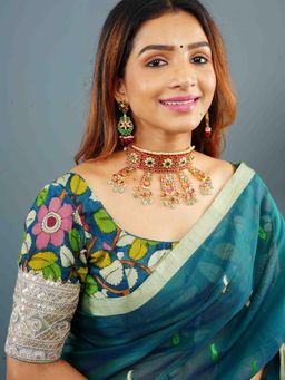 Shobitam - Blue Authentic Pen Kalamkari Scoop Neck Blouse