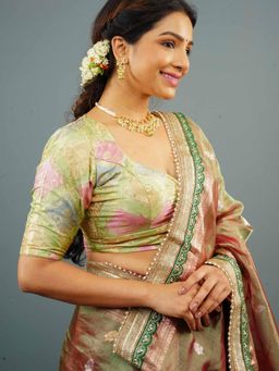 Shobitam - Green Banarasi Pastel Hued Blouse