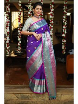 Shobitam - Purple Muggu Design Meenakari Gadwal Silk Saree With Unstitched Blouse