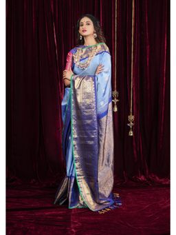 Shobitam - Gray Authentic Handloom Gadwal Pure Silk Saree With Unstitched Blouse