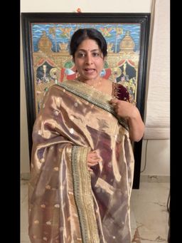 Shobitam - Bronze Pure Organza Silk Saree With Unstitched Blouse