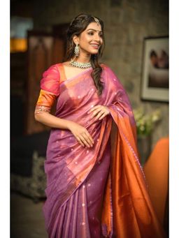 Shobitam - Amethyst Copper Tissue Stunning Tissue Linen Saree With Unstitched Blouse