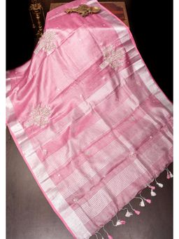 Shobitam - Tree Cutwork And Mirror Work Tissue Linen Saree With Unstitched Blouse
