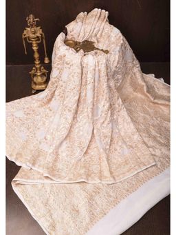 Shobitam - White Banarasi Silk Georgette Saree With Unstitched Blouse