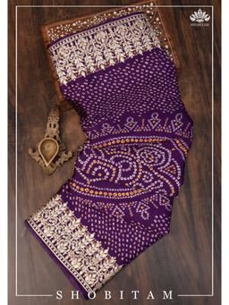 Shobitam - Deep Purple Gajji Silk Saree With Unstitched Blouse