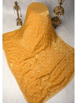 Shobitam - Mustard Yellow Shimmer Georgette Saree With Unstitched Blouse