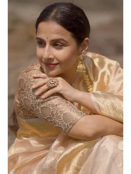 Shobitam - Elegant Antique Gold Floral Brocade Banarasi Blouse