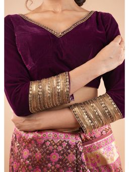 Shobitam - Burgundy Velvet Sequins Detailing Blouse