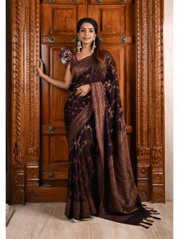 Shobitam - Stunning Coco Brown Mysore Silk Saree With Unstitched Blouse