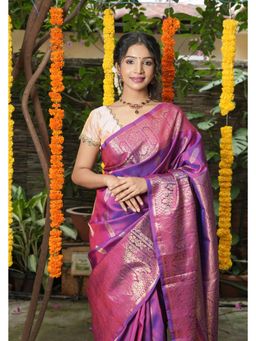 Shobitam - Purple Shot Color Pure Handwoven Gadwal Silk Saree With Unstitched Blouse
