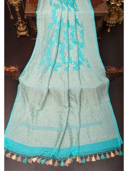 Shobitam - Cyan Pure Georgette Silk Banarasi Saree With Unstitched Blouse