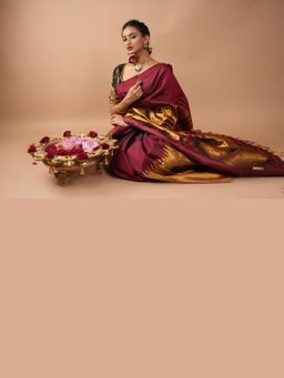 Shobitam - Celebrity Design Rising Border Kanjivaram Pure Silk Saree With Unstitched Blouse