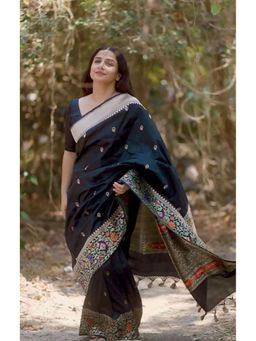 Shobitam - Stunning Black Banarasi Katan Silk Saree With Unstitched Blouse