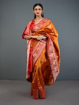 Shobitam - Mustard Dual Tone Banarasi Pure Katan Silk Saree With Unstitched Blouse