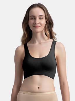 Jockey - 1546 Wirefree Medium Padded Micro Touch Nylon Slip-On Lounge Bra-Black
