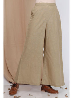 Tjori - Beige Cotton Flared Palazzo