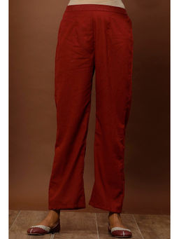 Tjori - Red Cotton Straight Pants