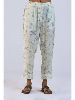 Tjori - White Viscose Cotton Pant