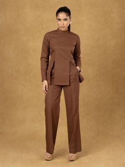 Powersutra - Brown Front Slit Top with Straight Trouser (Set of 2)