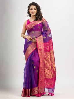 Angoshobha - Purple Art Silk Banarasi Saree with Unstitched Blouse