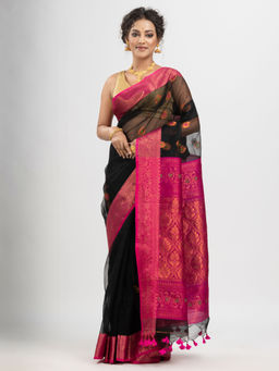 Angoshobha - Black Art Silk Banarasi Saree with Unstitched Blouse