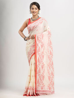Angoshobha - Off White Cotton Handwoven Jacquard Saree with Unstitched Blouse