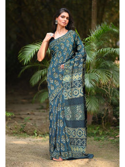 Unnati Silks - Women Multi-Color Silk Printed Saree with Unstitched Blouse
