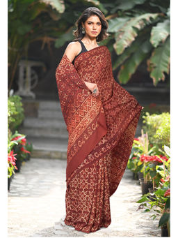 Unnati Silks - Women Red Silk Printed Saree with Unstitched Blouse