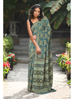 Unnati Silks - Women Multi-Color Silk Printed Saree with Unstitched Blouse