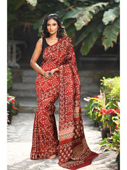 Unnati Silks - Women Red Silk Printed Saree with Unstitched Blouse