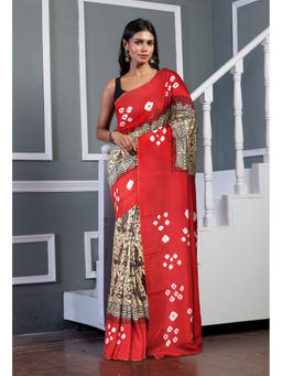 Unnati Silks - Women Multi-Color Silk Printed Saree with Unstitched Blouse