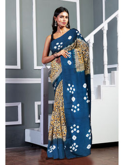 Unnati Silks - Women Multi-Color Silk Printed Saree with Unstitched Blouse