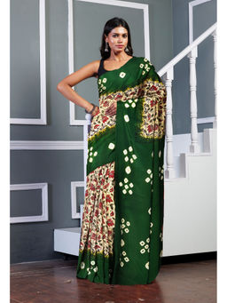 Unnati Silks - Women Multi-Color Silk Printed Saree with Unstitched Blouse