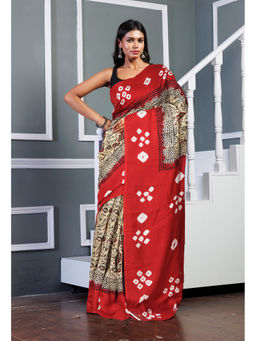 Unnati Silks - Women Multi-Color Silk Printed Saree with Unstitched Blouse